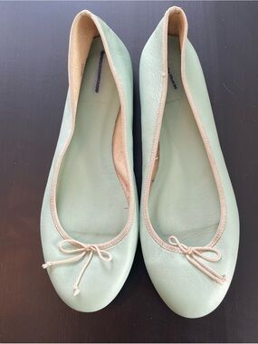 J. Crew Mint Green Ballet Flats with Grosgrain Trim